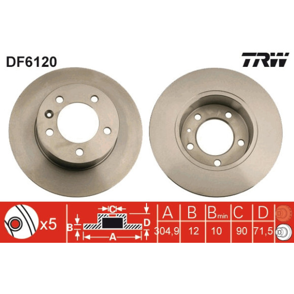 Tarcza hamulcowa TRW DF6120 – tylna tarcza do Renault Master III/ Movano Tarcza hamulcowa TRW DF6120 – tylna tarcza do Renault Master III/ Movano